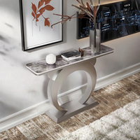 Nouvelle arrivée, table console moderne de luxe en acier inoxydable argenté avec plateau en marbre réglable en hauteur pour salon