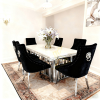 Table à manger rectangulaire en acier inoxydable blanc et or, style américain moderne, 6 places, durable, pour restaurant, vente rapide