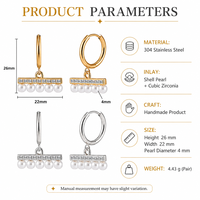 Boucles d'oreilles pendantes en acier inoxydable 304 avec perles de coquillage et zirconiums cubiques, bijoux pour femmes
