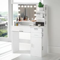 Table de maquillage avec miroir éclairé, table de maquillage avec étagère de rangement et 4 tiroirs, coiffeuse de chambre à coucher