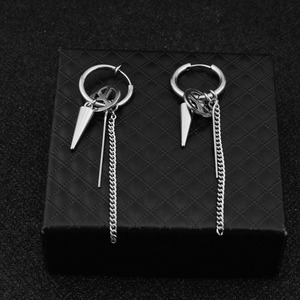 Boucles d'oreilles pendantes multi-éléments personnalisées en acier inoxydable, design minimaliste et original, bijoux de mode unisexe - Product Image 1