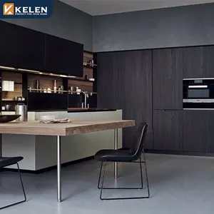 KELEN 2024 kitchen cabinet stainless supplier luxury modular black modern wood furniture kitchen cabinet