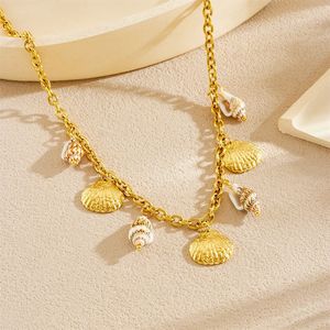 Seashell Scallop Gold Plated Pendant Chain Stainless Steel Necklace Bohemian Style Fashion Jewelry N3685 - Product Image 2