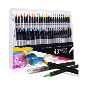 Ensemble de stylos marqueurs à pointe pinceau pour aquarelle, 100 couleurs personnalisées, vente en gros, outil d'art, de calligraphie et de dessin, double face, non effaçable - Product Image 1