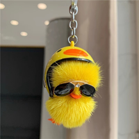 Mignon pendentif de sac en forme de canard avec pompon moelleux, adorable canard en fourrure de lapin, porte-clés en peluche, ornements de sac à dos, porte-clés