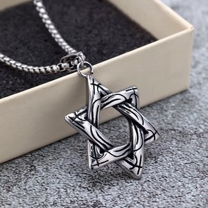 Collar con colgante de estrella de seis puntas de acero inoxidable para hombres y mujeres, joyería de regalo, diseño geométrico - Product Image 1