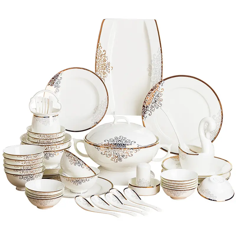 European-Style Luxury Ceramic Dinner Plate Set Phnom Penh Embossed Cutlery Porcelain Tableware for Households Restaurants Gifts