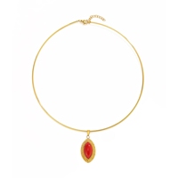Collier ras-de-cou en fil d'acier doré avec pendentif œil de cheval en agate rouge et acier inoxydable pour femmes