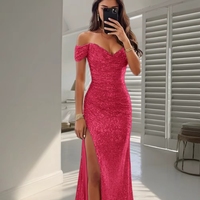 Robes de bal élégantes pour femmes avec paillettes, robes de soirée maxi personnalisées à épaules dénudées pour l'été