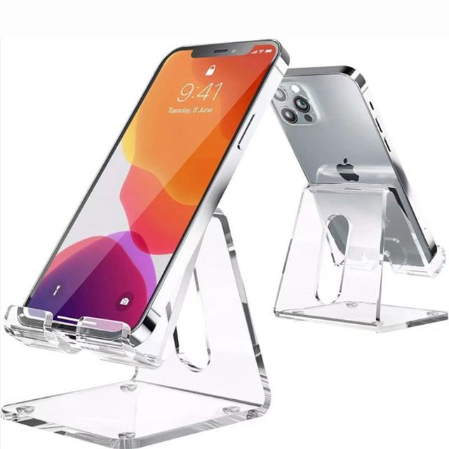 Clear Removable Acrylic Phone Stand Compatible with Most Smartphones with Stable Viewing Angle and Unobstructed Charging Access