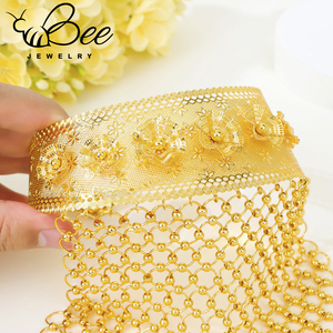 Conjunto de Joyería de Lujo para Novia Africana Nigeriana, Collar Largo de Malla Hueca Chapado en Oro de 24k de Dubái, Venta Caliente - Product Image 4