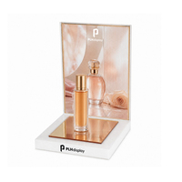 Présentoir de parfum miroir doré avec cadre pour affiche, organisateur de fragrances pour boutiques, cosmétiques, vente au détail et en gros