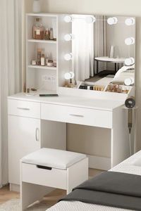 Bằng gỗ <span class=keywords><strong>Melamine</strong></span> PB Bảng trang điểm Vanity bàn Vanity Set với Trạm Sạc & không gian lưu trữ Bàn trang điểm nhà sản xuất Trung Quốc - Product Image 6