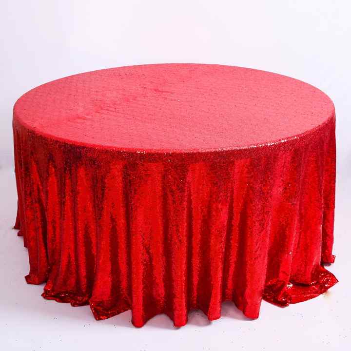 100% Polyester Round Table Clothes Spandex Fitted White and Red Sequins Crocheted Technique for Christmas Holiday