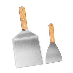 Ensemble de spatules en métal avec manche en bois, kit de grattoir robuste pour barbecue et retournement de hamburgers - Product Image 2