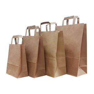 Hot Sale Custom Your Own Logo Recycled Kraft Paper Takeaway Food <b>Bag</b> with Flat Handles Flexo Printing OEM Design - Product Image 3