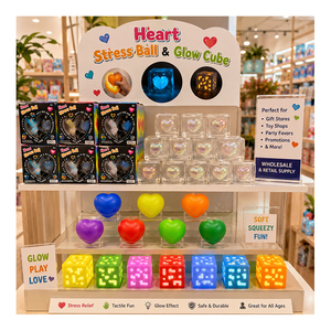 Bulk <b>Light</b> Up Heart <b>Cube</b> Squishy Toy TPR Squeeze Ball Decompression Fidget Sensory Party Prize Retail Pack Wholesale - Product Image 6