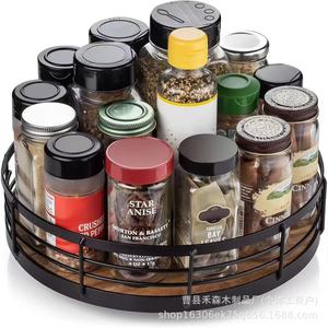 <b>Rotating</b> Solid Wood <b>Spice</b> <b>Rack</b> Round 360 Degree Turntable Desktop Organizer Storage Holder for Kitchen Cabinet - Product Image 1