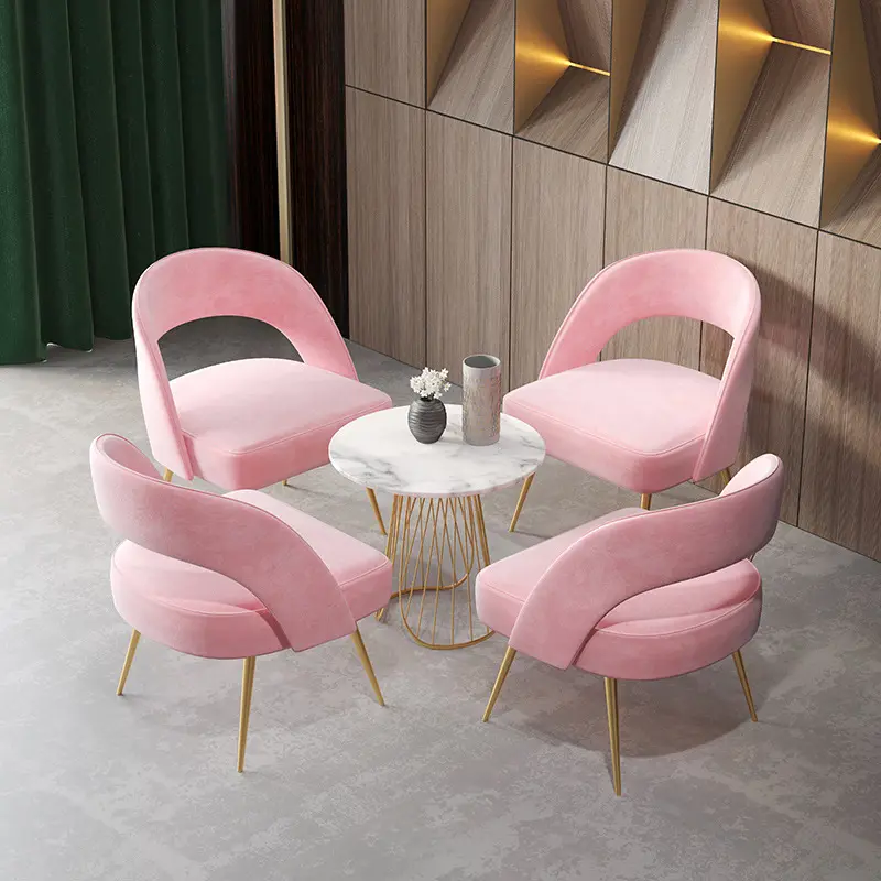 2024 New Wholesale Luxury Fabric Pink Velvet Single Sofa Beauty Salon Chair Nordic Flannel Chair for Living Room Furniture