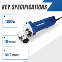 Meuleuse d'angle Welldon 100 mm 1000 W 220 V, meuleuse électrique 4 pouces pour la découpe, le meulage et le polissage des métaux