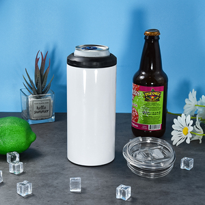 Enfriador de sublimación 4 <span class=keywords><strong>en</strong></span> 1 de 16oz con abridor de cerveza, vaso aislado al vacío de acero inoxidable con 2 tapas, lata de enfriamiento de cerveza de cola - Product Image 6