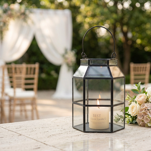Wholesale Hexagon <b>Glass</b> Hurricane <b>Candle</b> <b>Holder</b> with Black Metal Frame for Weddings Table and Floor Decor - Product Image 5