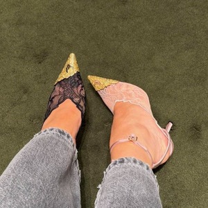 Sandalias de tacón de 10 cm con punta, personalizadas, de malla y con cordones para mujer - Product Image 6