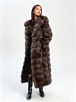 Manteau long de luxe pour femme en fausse fourrure de vison marron foncé à capuche, avec empiècements horizontaux, épais et chaud pour l'hiver, modèle maxi, en fausse fourrure écologique pour femme, ODM