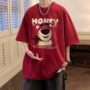 <span class=keywords><strong>เสื้อ</strong></span>ยืดพิมพ์ลายหมีสีชมพูสำหรับผู้ชาย สไตล์ฮาราจูกุ แขนสั้น ทรงโอเวอร์ไซส์ ผ้าเนื้อหลวม น้ำหนักผ้า 220 กรัม <span class=keywords><strong>ราคา</strong></span>ขายปลีก 2 ดอลลาร์ - Product Image 1