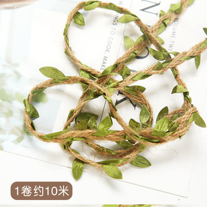 Cuerda de cáñamo con hojas verdes simuladas de 10 cm, material de decoración artesanal hecho a mano para bodas, hogar y bricolaje. - Product Image 2