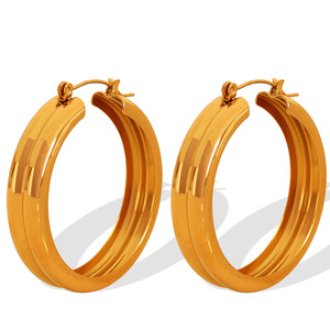Pendientes de aro chapados en oro de 18k, aleación de zinc, forma redonda grande para mujer, joyería de moda EH337 - Product Image 5