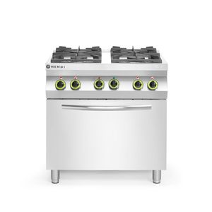 Estufa de Gas HENDI de 4 Quemadores con Horno de Convección, Línea de Cocina 230V/3000W 19kW 800x722x900mm GN 1/1, Equipo de Cocina Comercial - Product Image 1