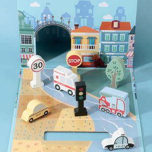 Jouets en blocs de construction en bois pour enfants d'âge préscolaire, blocs de construction cognitifs, thème de la ville, du <span class=keywords><strong>zoo</strong></span> et de la ferme, boîte en papier pour enfants - Product Image 4