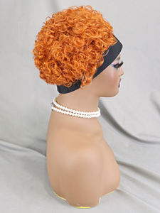 Bouncy <span class=keywords><strong>Curly</strong></span> Short Machine Made Perruques Cheveux Naturels Écharpe Perruques Sans Colle Remy Cheveux Humains Gingembre Bandeau Perruques pour les Femmes Noires - Product Image 3
