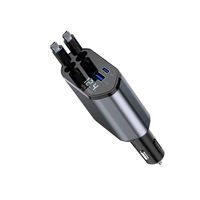 Adaptateur rapide 4-en-1 USB-C rétractable avec affichage numérique, sortie 20W, chargeur de voiture 2 ports Type-C PD avec LED pour ordinateur portable et téléphone portable