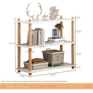 HS Storage And Organization Modern Minimalist Solid Wood Bookshelf 3 Tier White With Natural Wood Legs For Home Study Storage - Product Image 4
