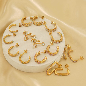 Zogxin Huggie Earrings 18K Gold Plated Stainless Steel Geometric Shape With Crystal Inlay For Women Party Jewelry - Product Image 2