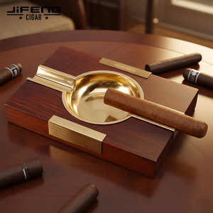 Cenicero Clásico Cuadrado de Latón y Madera de <span class=keywords><strong>Merbau</strong></span> JIFENG JF-3018 para Hogar, Oficina o Bar de Cigarros - Product Image 1