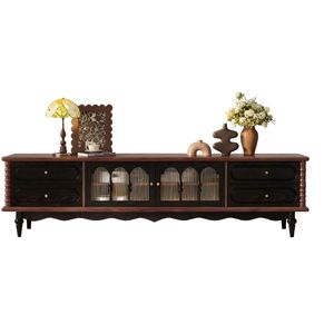 Meuble TV multi-niveaux de style mid-century en bois massif et stratifié, gain de place, avec rangement pour salon et salle à manger - Product Image 1