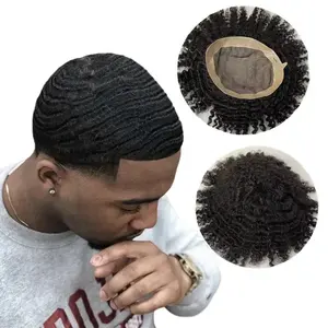 Indisches Haars ystem Mono Toupet natürliche schwarze menschliche Haarteil Patch 8mm Afro Wave Echthaar Perücken für afrikanische Männer