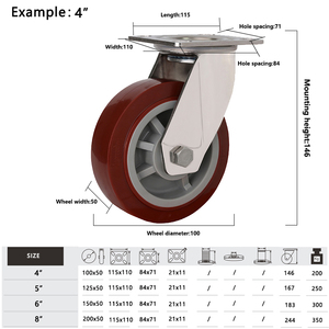 Ruedas giratorias de acero inoxidable de 8 pulgadas Metalica, rueda giratoria de 200 mm de diámetro, capacidad de carga, ruedas de plástico blando - Product Image 3