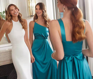 Nuovo Design personalizzato seta elegante <span class=keywords><strong>blu</strong></span> spalline a linea festa di nozze abito lungo damigella d'onore abito da sera Casual - Product Image 1