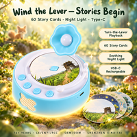Cadeau de Noël : Lecteur de cartes phonographiques pour enfants, 60 cartes d'histoires, veilleuse, jouet éducatif à manivelle