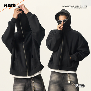 Nuova <span class=keywords><strong>Felpa</strong></span> Autunno Inverno <span class=keywords><strong>Nera</strong></span> con Spalle Scese, Personalizzabile all'Ingrosso, <span class=keywords><strong>Felpa</strong></span> con <span class=keywords><strong>Zip</strong></span> Intera in Pile per <span class=keywords><strong>Uomo</strong></span> - Product Image 1