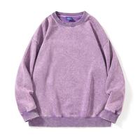 Sweater Katun Beludru Sisir 350g Retro Distressed Batik Washed Kerah Bulat Tipis untuk Pasangan, Grosir Musim Semi