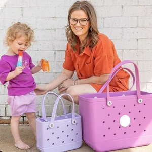 <span class=keywords><strong>Bolsa</strong></span> de Playa Grande de EVA para Mujer, Resistente al Agua, Portátil, para Viajes, con Cierre Abierto, Decoración de Cadena de Color Sólido, Primavera - Product Image 2