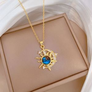 Collar De Acero Inoxidable Diamond Elegant Gorgeous Diamond Necklace for Women Titanium Steel <b>Chain</b> Clavicle Star Moon Necklace - Product Image 3