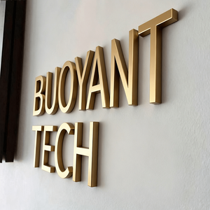 ป้ายโลโก้ติดผนังแบบกำหนดเอง BUOYANT ป้ายโลหะสแตนเลสสีทอง ตัวอักษร 3 มิติ สำหรับใช้งานภายนอกและภายในอาคาร สำนักงาน <span class=keywords><strong>ร้าน</strong></span>ค้า - Product Image 4