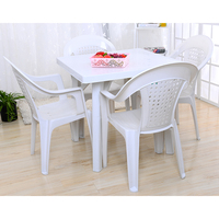 Meubles de jardin, table carrée en plastique blanche pour pique-nique en plein air, cour et ferme, avec pieds antidérapants