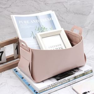 RTS Modern Rectangle Storage <b>Basket</b> PU Leather <b>Foldable</b> Desktop Organizer Handle for Detachable Cosmetic Stationery Home - Product Image 3